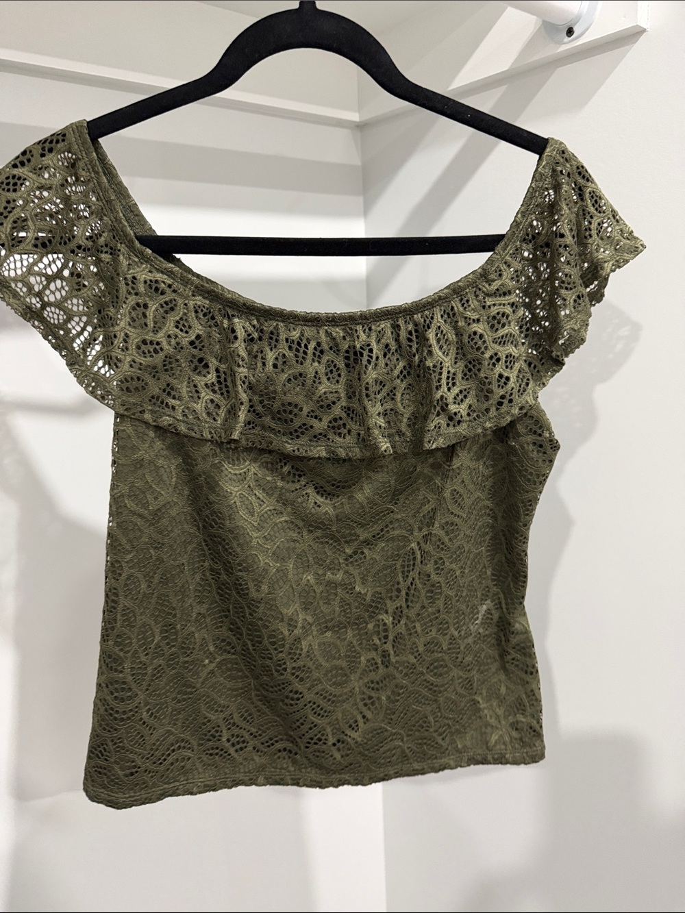 Express Olive Green Lace Off-Shoulder Camisole